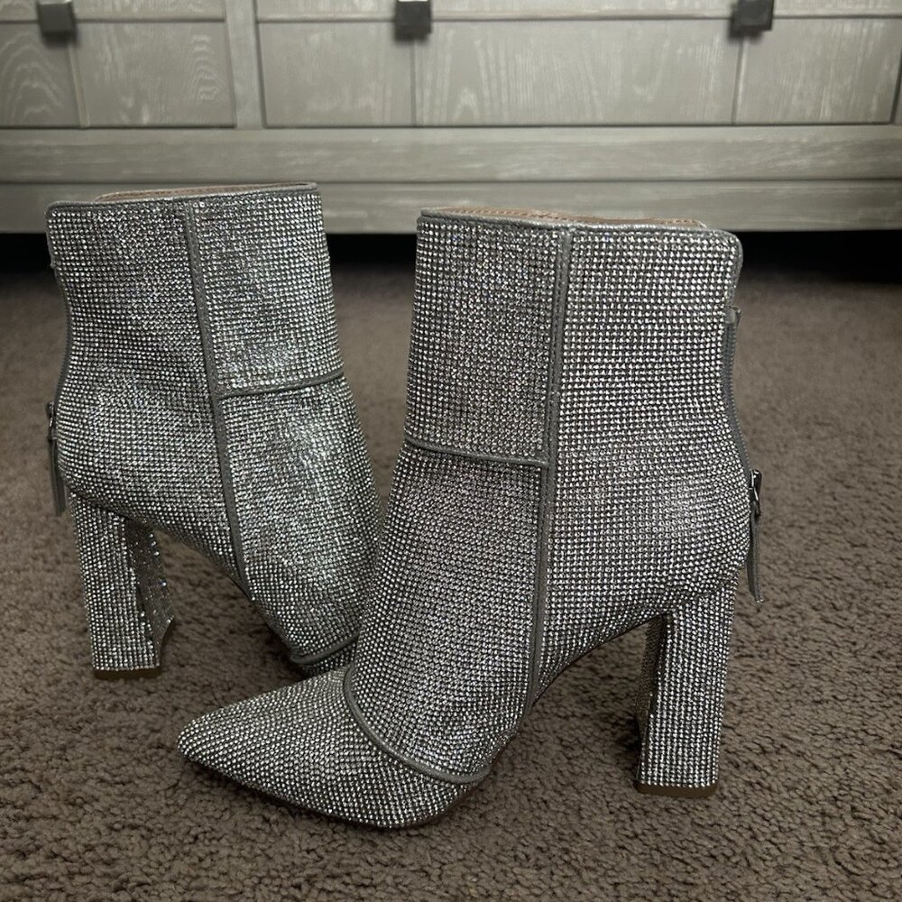 Steve Madden Women's Tarra Block Heel Ankle Boots Rhinestones